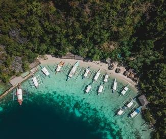 Motor boats top view in the Philippines